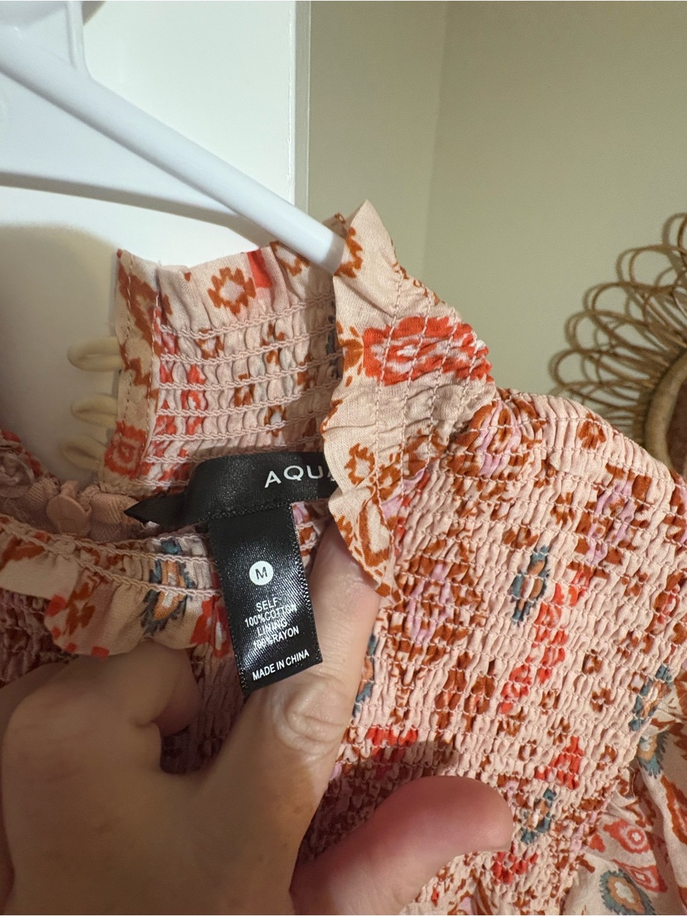 Aqua Peach and Coral Printed Smocked Midi Dress - Picture 3 of 4